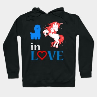 Alpaca Llama and Unicorn Love Hoodie